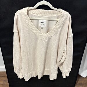 Aerie Soft Beige V-Neck Oversized Women's Sweater